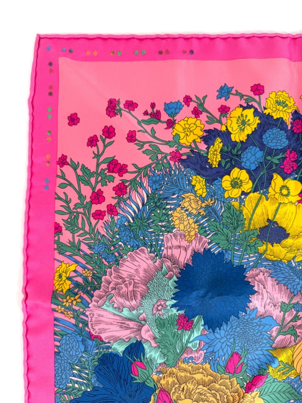 HERMES Robe Legere Embroidered Pink Blue Yellow Silk Square Scarf 45 - Picture 6 of 13